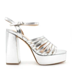 Sandalias de fiesta con tacón y plataforma plata
