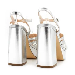 Sandalias de fiesta con tacón y plataforma plata