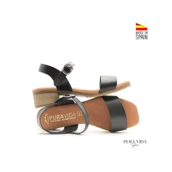 Sandalias de piel negras con tacón bajo