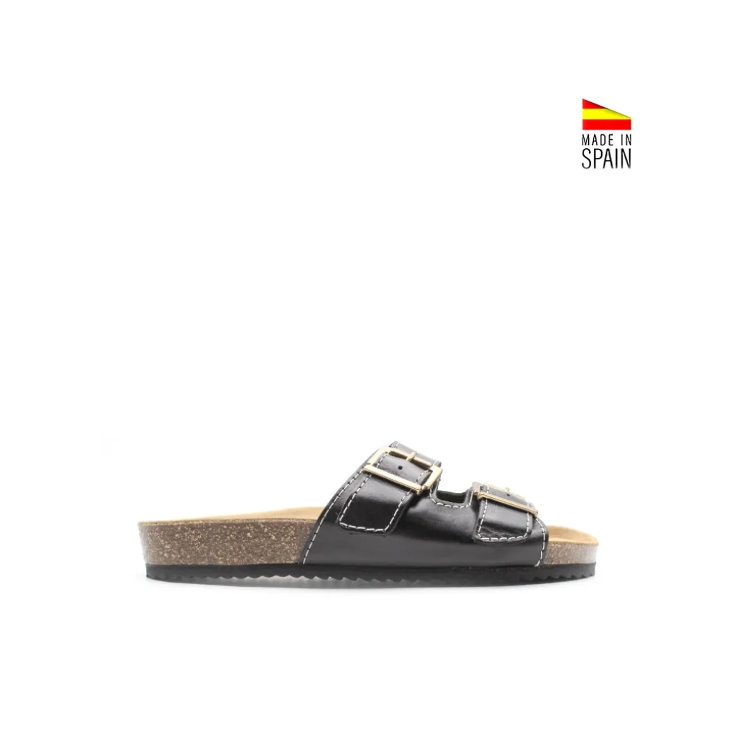 Sandalias hebillas con suela de corcho negra