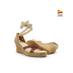Sandalias tiras bronce con cuña yute