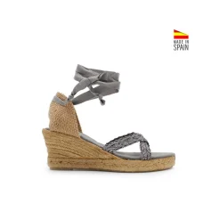 Sandalias tiras plata con cuña yute