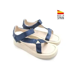 SANDALIAS VELCRO CAVA PIEL AZUL