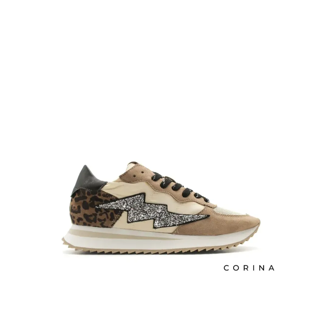 Sneakers rayo glitter camel