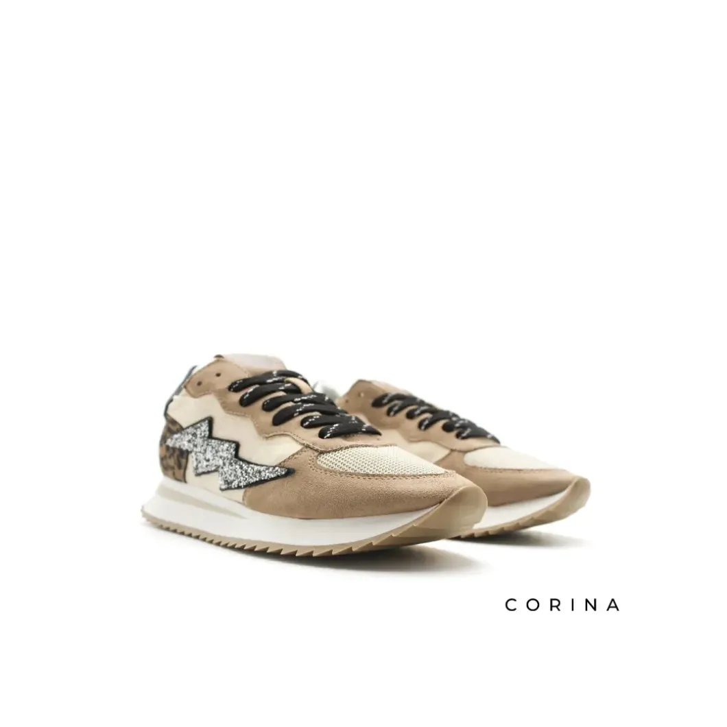 Sneakers rayo glitter camel