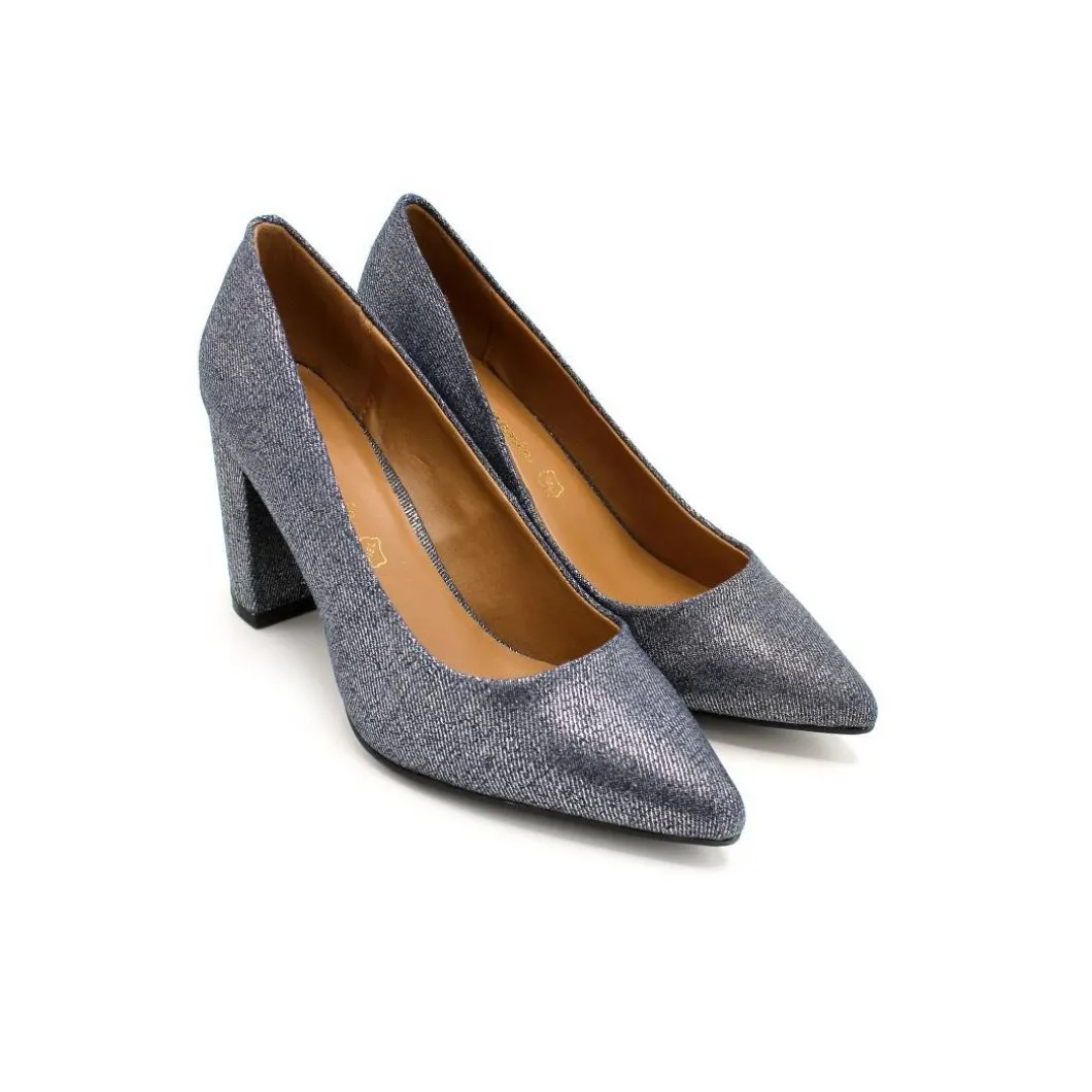 Stiletto tacón ancho vaquero brillo