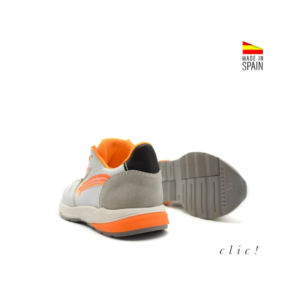 Zapatilla blanca neon naranja Clic!