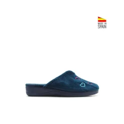 Zapatilla casa azul con cuña corazones