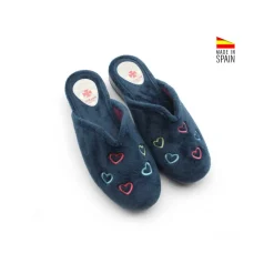 Zapatilla casa azul con cuña corazones