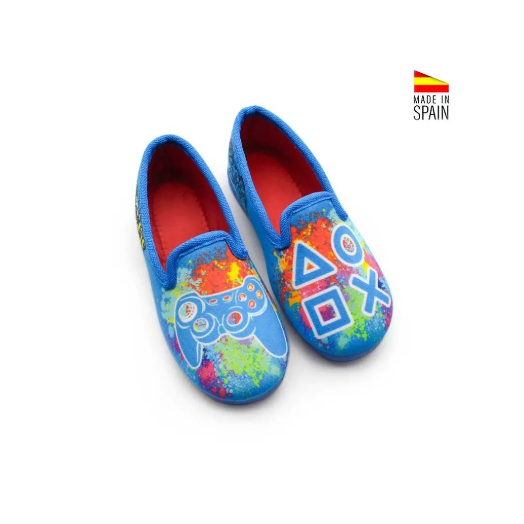 Zapatilla de casa azul cerrada gamer