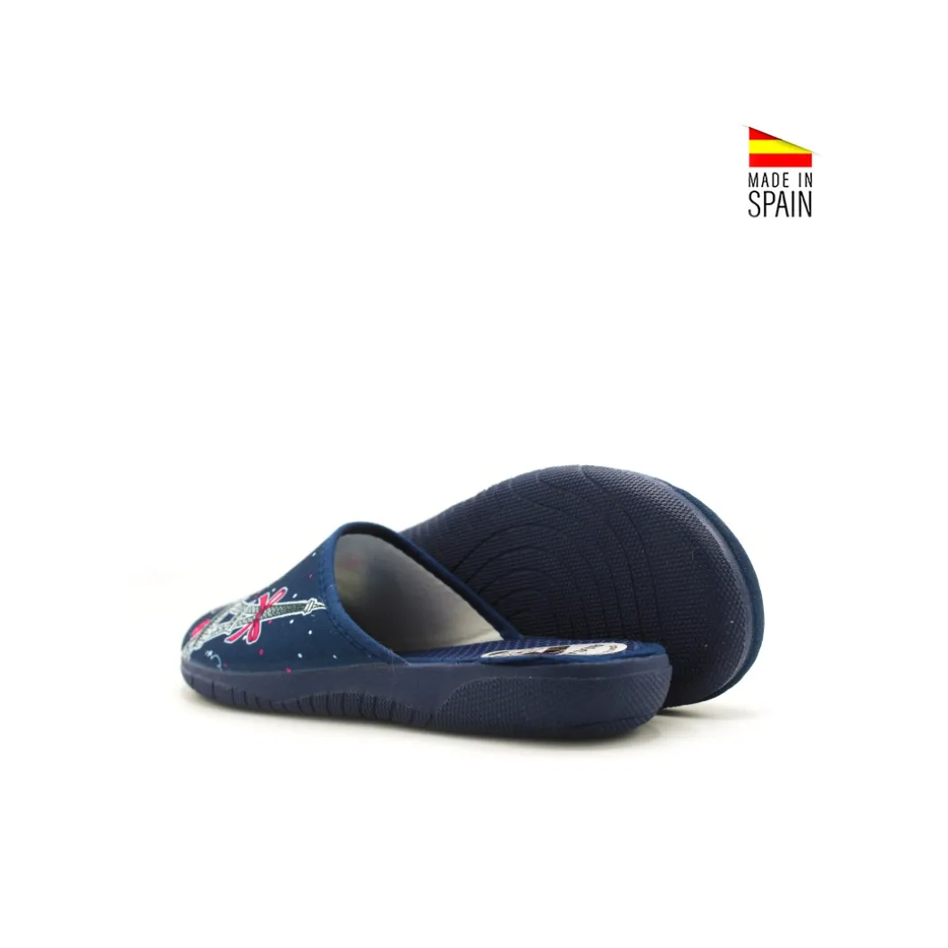 Zapatilla de casa azul Paris con punta cerrada