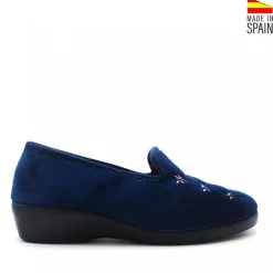 Zapatilla de casa cerrada con cuña azul marino