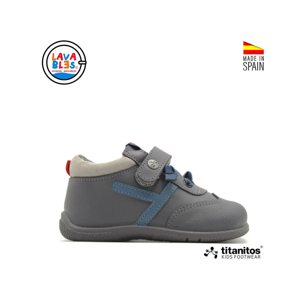 Zapatilla lavable de piel gris