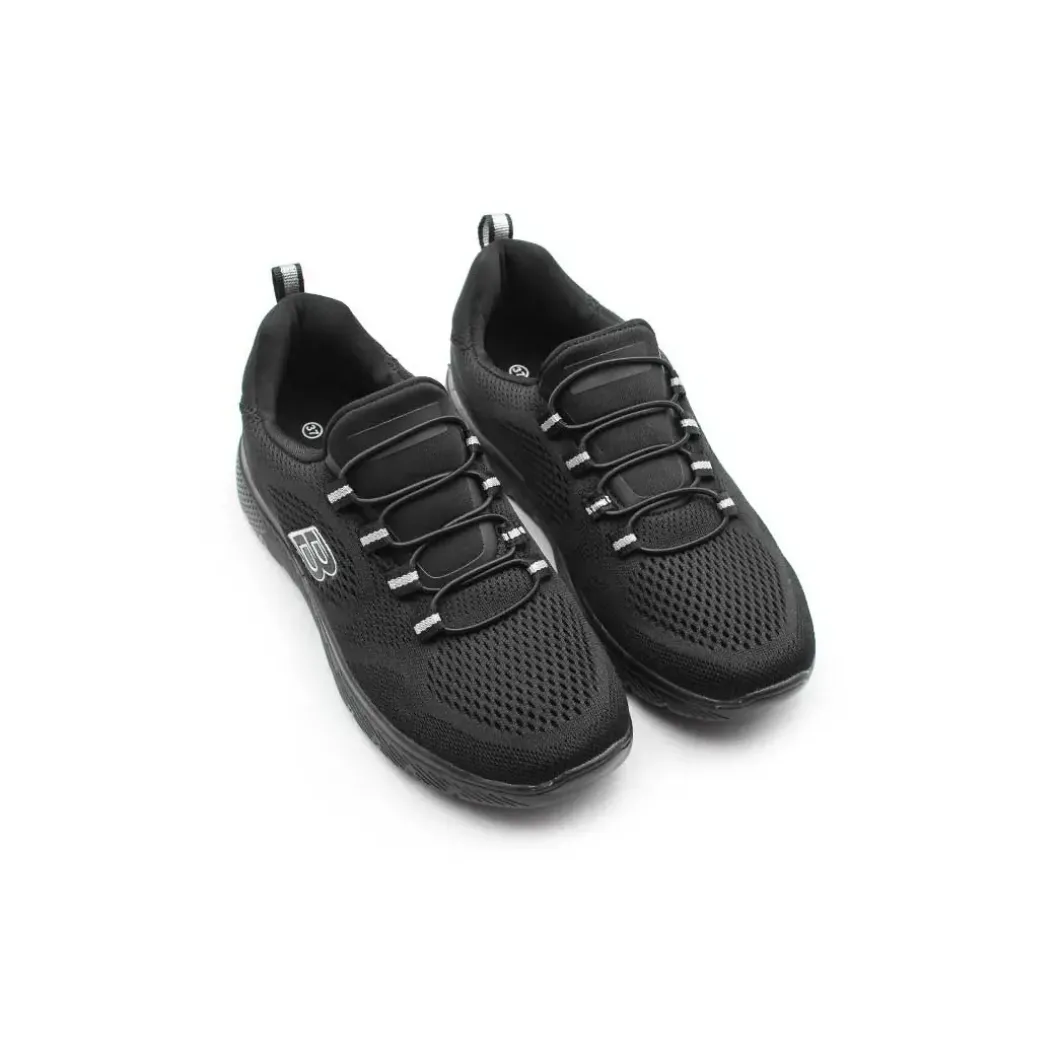 Zapatilla negra memory de cordón elástico