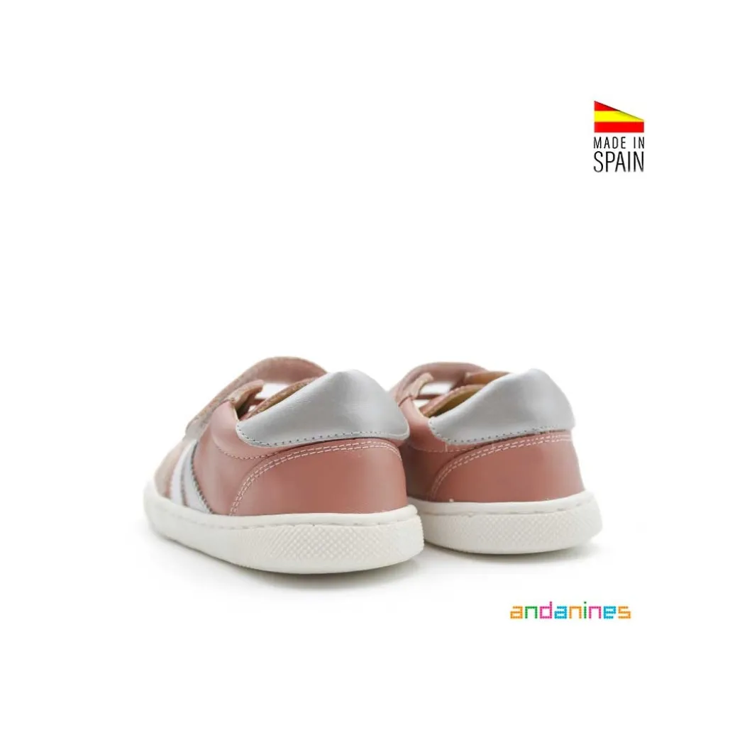 Zapatilla rosa y plata barefoot