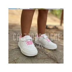 Zapatilla velcro blanco/rosa
