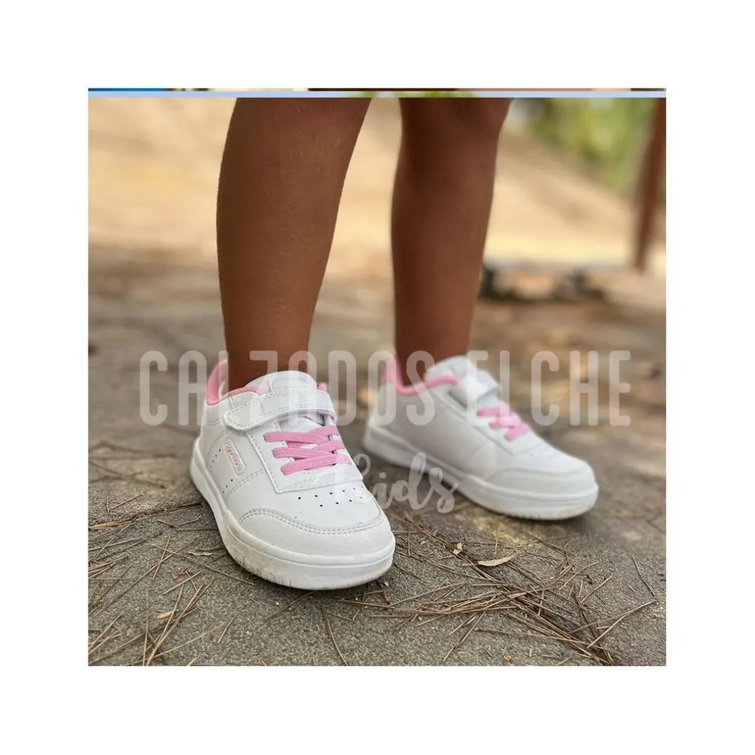 Zapatilla velcro blanco/rosa