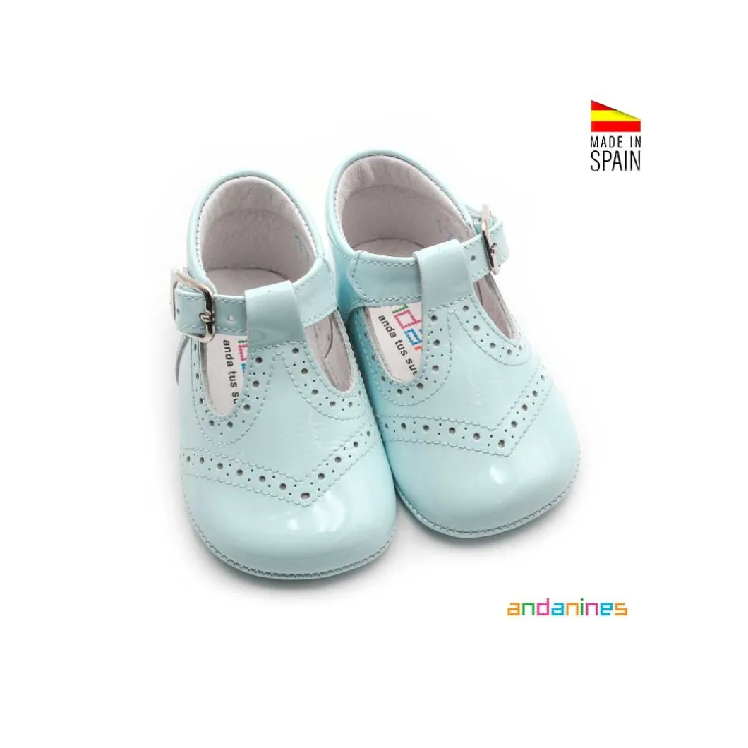 Zapato azul estilo pepito charol