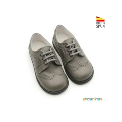 Zapato bebe blucher piel gris