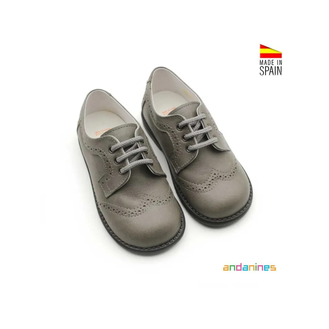 Zapato bebe blucher piel gris