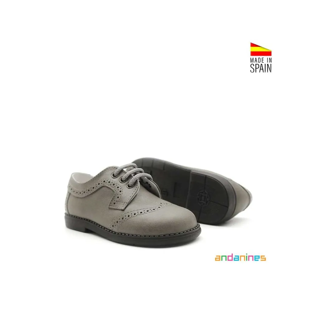 Zapato bebe blucher piel gris