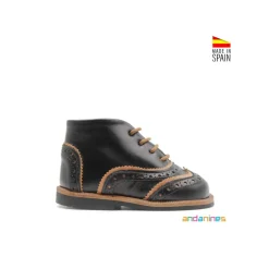 Zapato bebe piel negra y camel