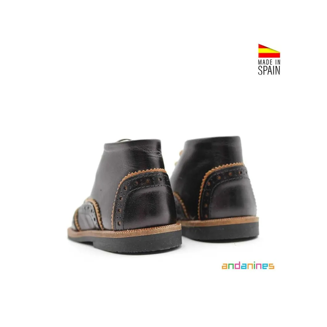 Zapato bebe piel negra y camel