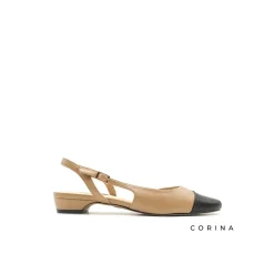 Zapato beige punta negra bajo