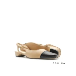 Zapato beige punta negra bajo