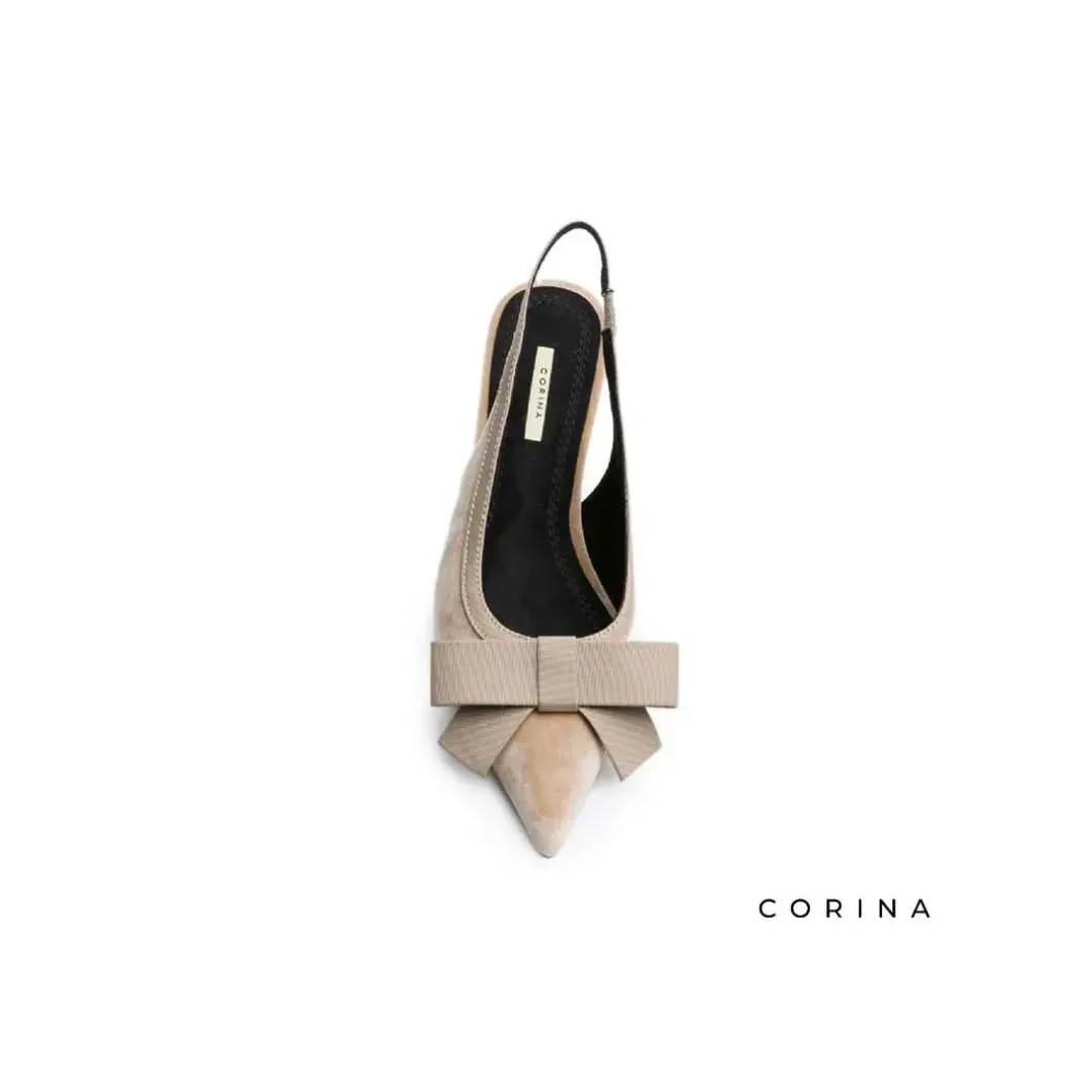 Zapato beige terciopelo tacón