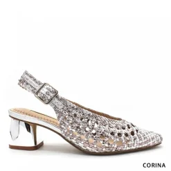 Zapato de tacón trenzado plata