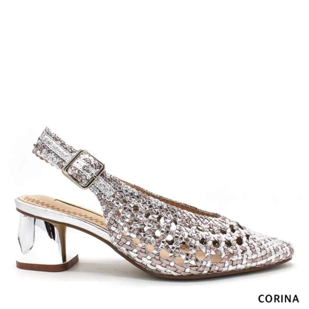 Zapato de tacón trenzado plata