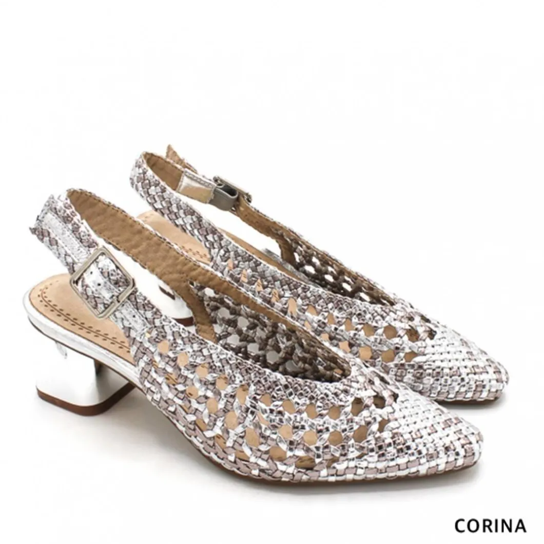 Zapato de tacón trenzado plata