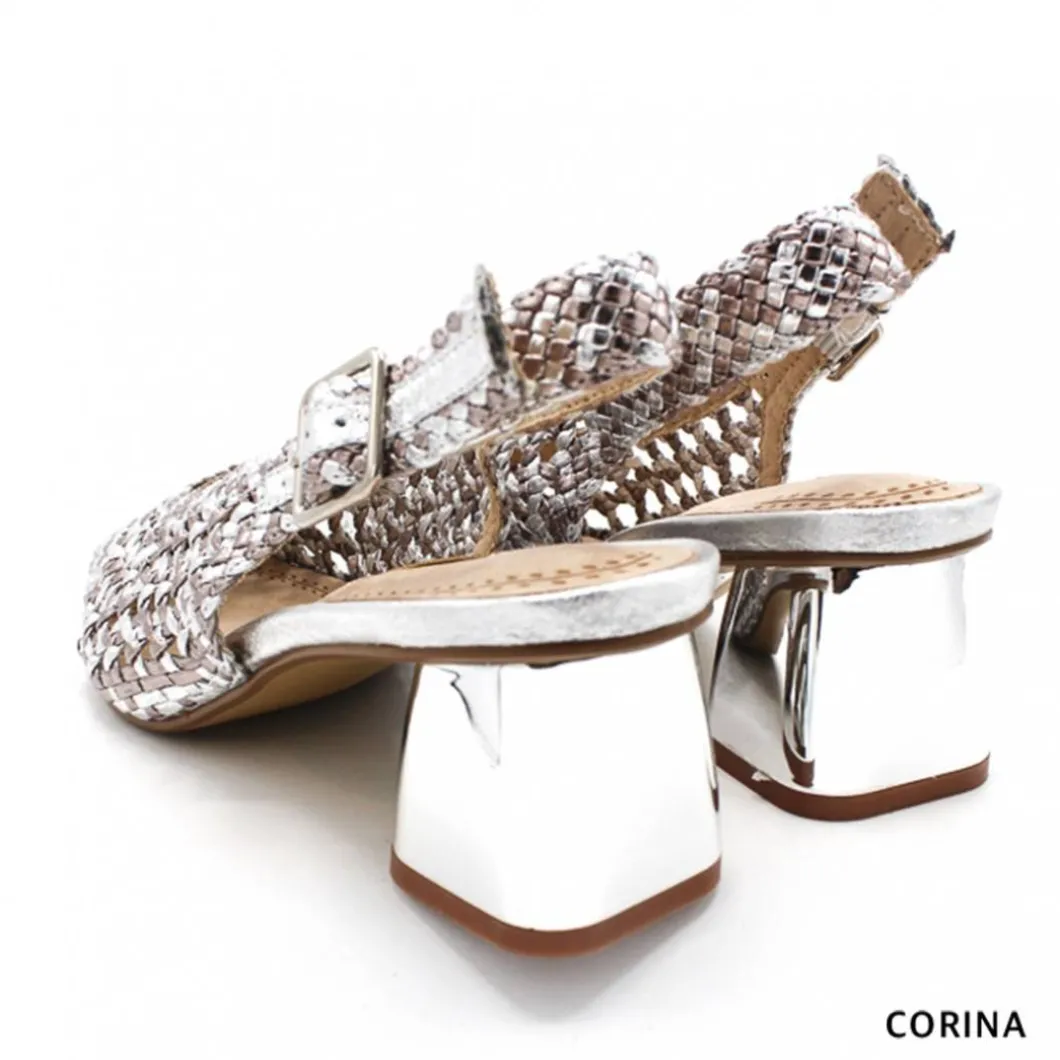 Zapato de tacón trenzado plata