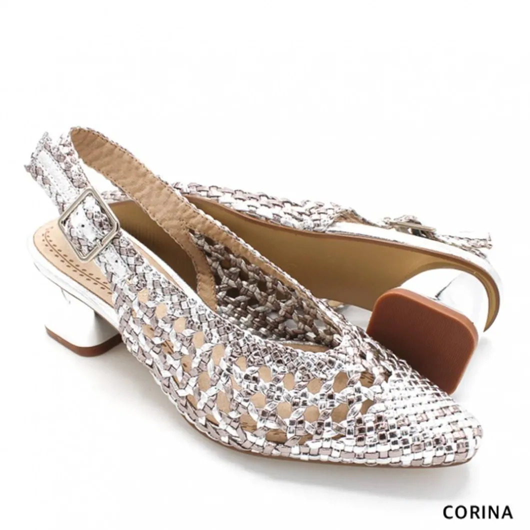 Zapato de tacón trenzado plata