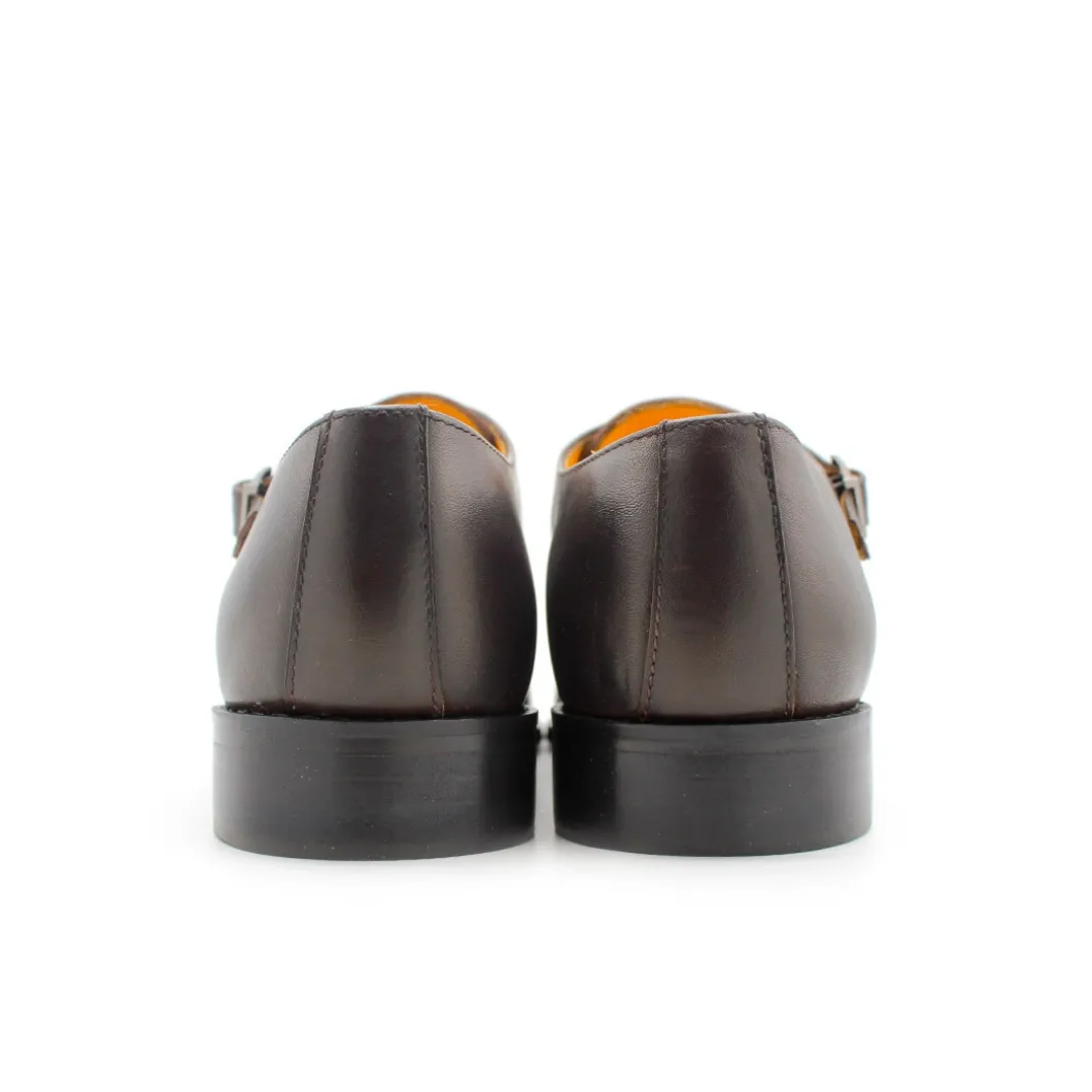 Zapato doble hebilla marrón de piel