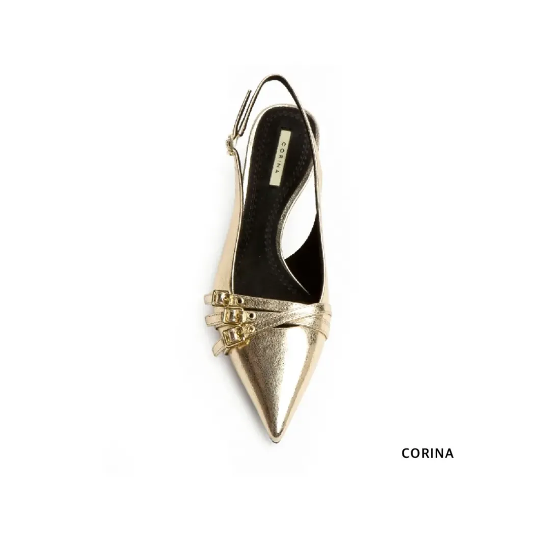 Zapato hebillas dorado con tacón