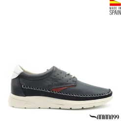 Zapato piel sport con cordón azul marino