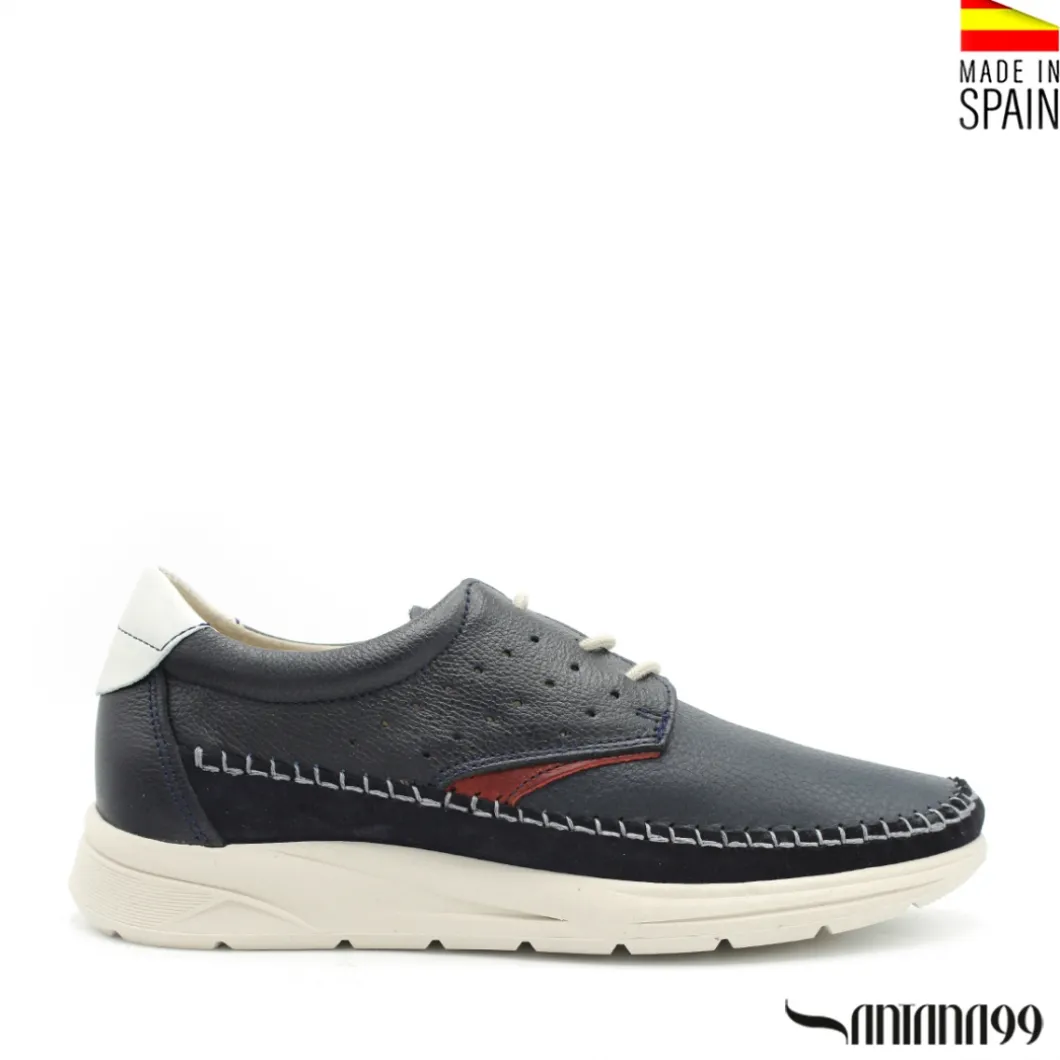 Zapato piel sport con cordón azul marino