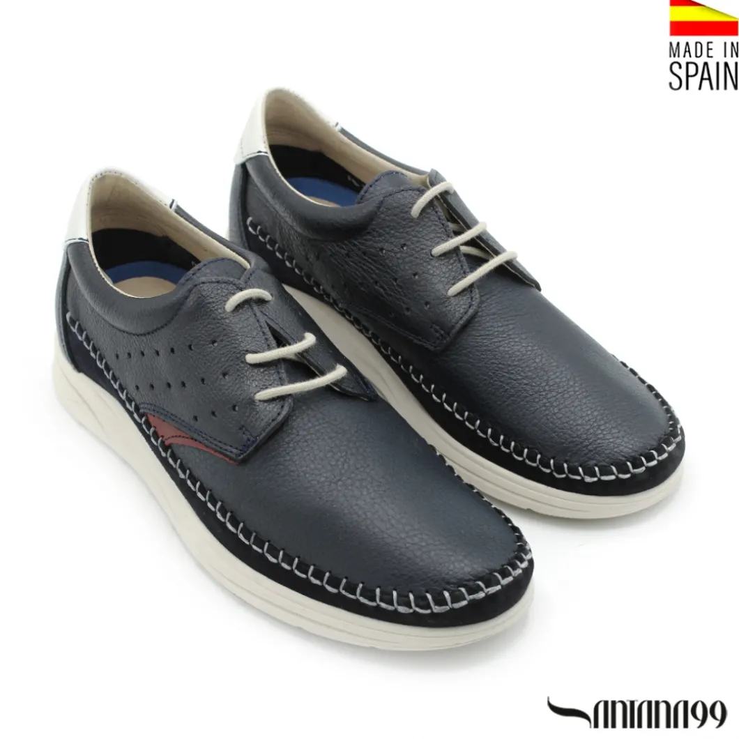 Zapato piel sport con cordón azul marino