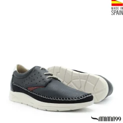 Zapato piel sport con cordón azul marino