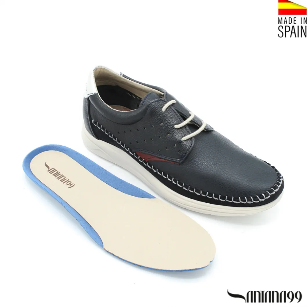 Zapato piel sport con cordón azul marino