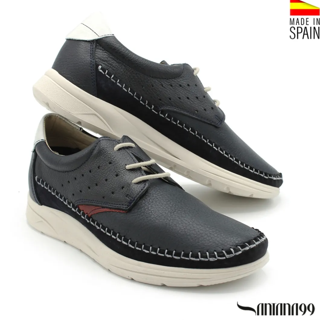 Zapato piel sport con cordón azul marino