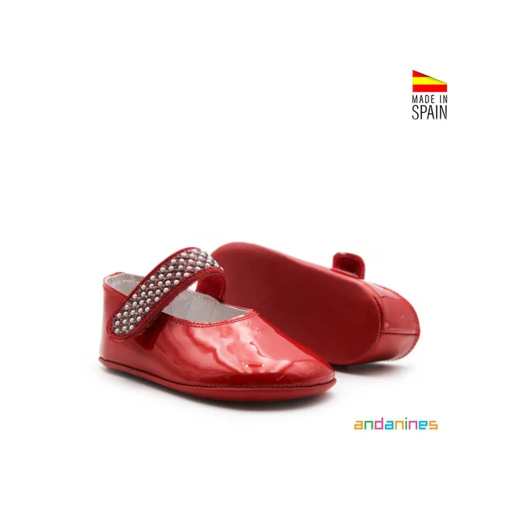 Zapato rojo bebé tira strass