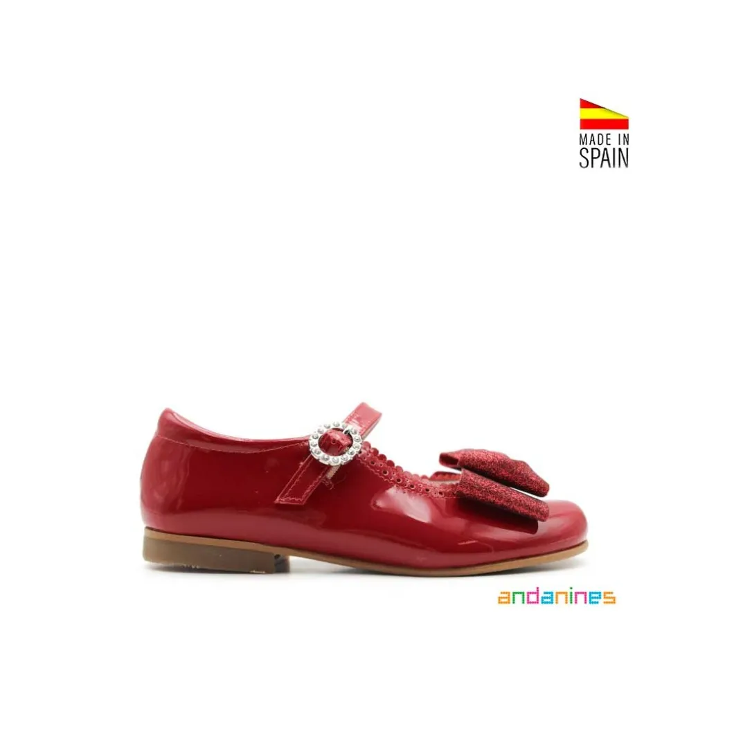 Zapato rojo charol lazo glitter