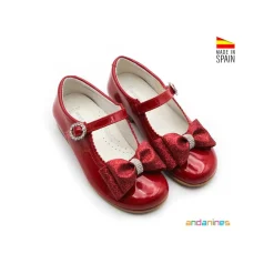 Zapato rojo charol lazo glitter