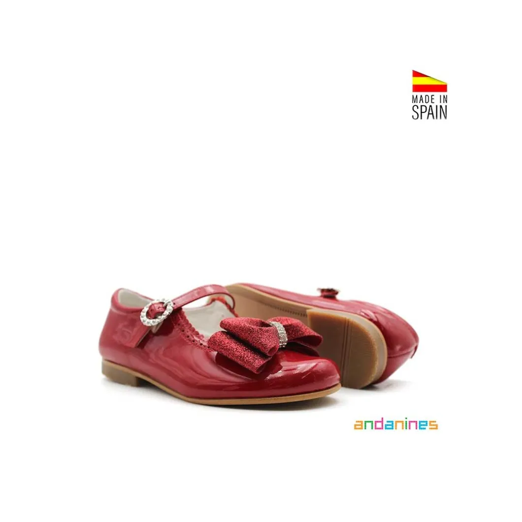 Zapato rojo charol lazo glitter