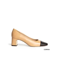 Zapato salón bicolor camel y negro