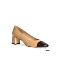 Zapato salón bicolor camel y negro