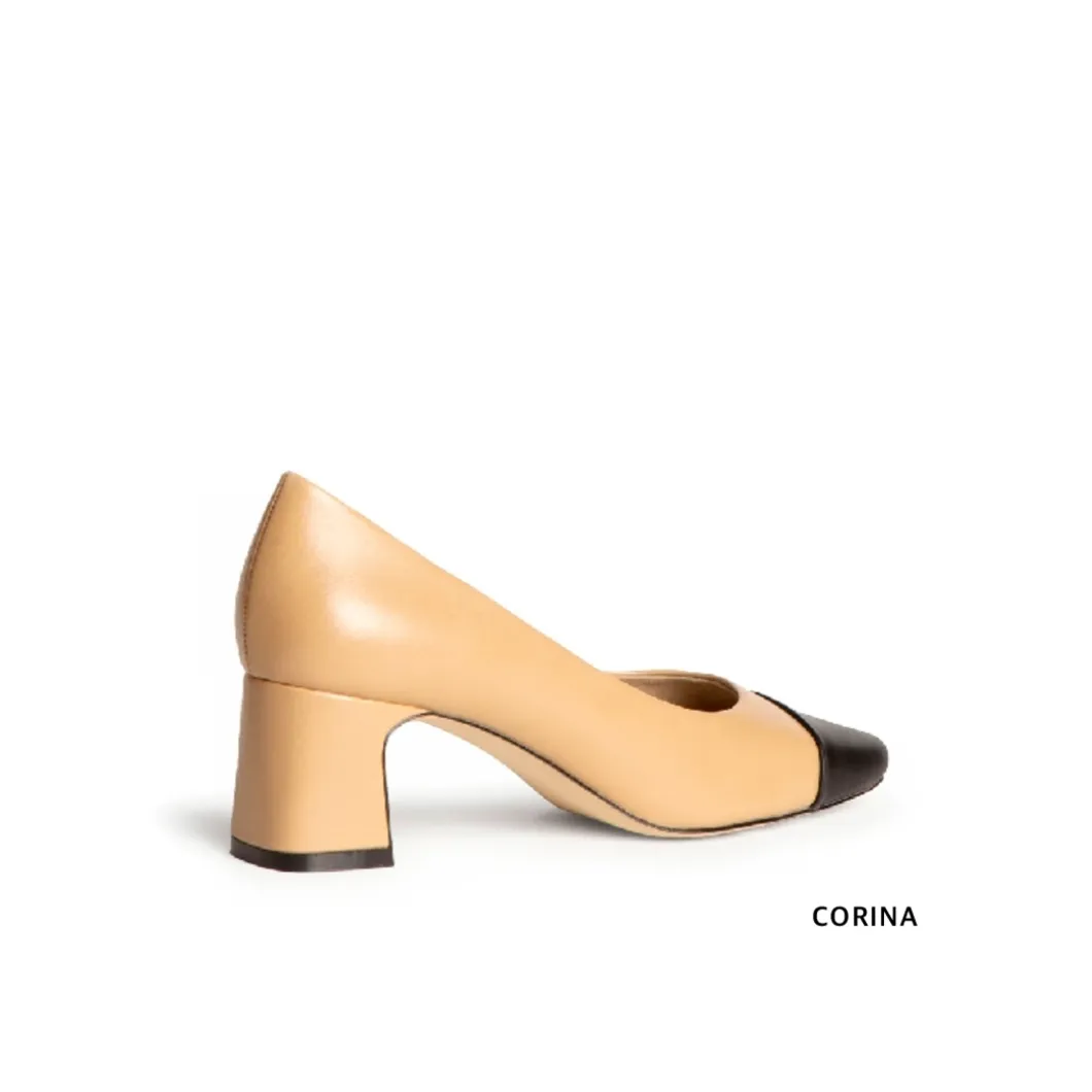 Zapato salón bicolor camel y negro